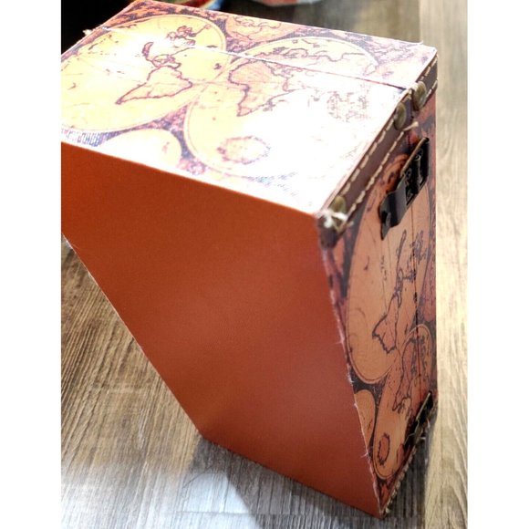 Retro World Map Tissue Box Holder / Faux Leather? Cover Rustic History Tabletop - Picture 8 of 12